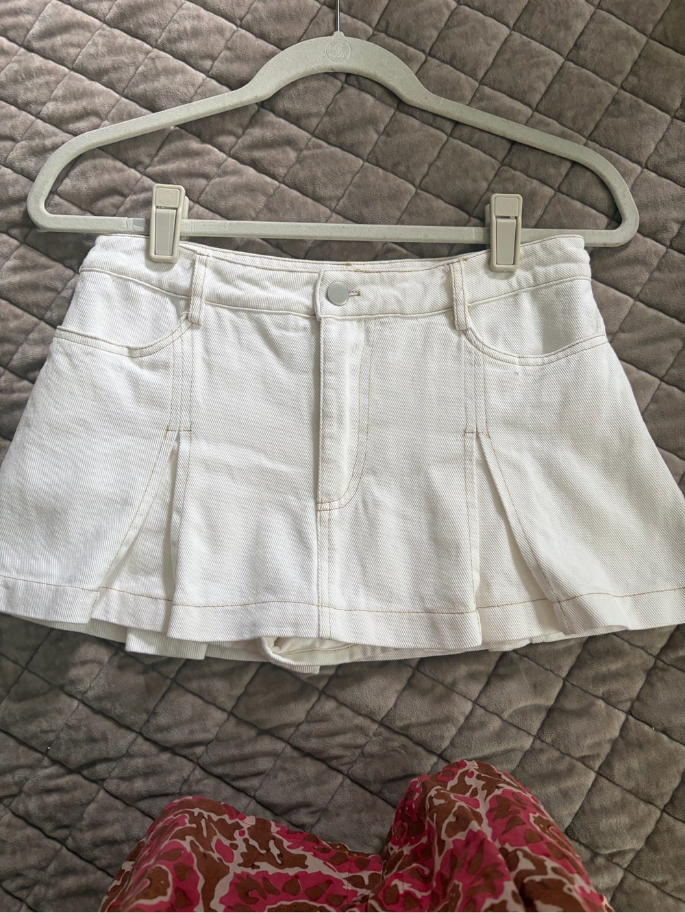 Blush White Pleated Denim Mini Skort